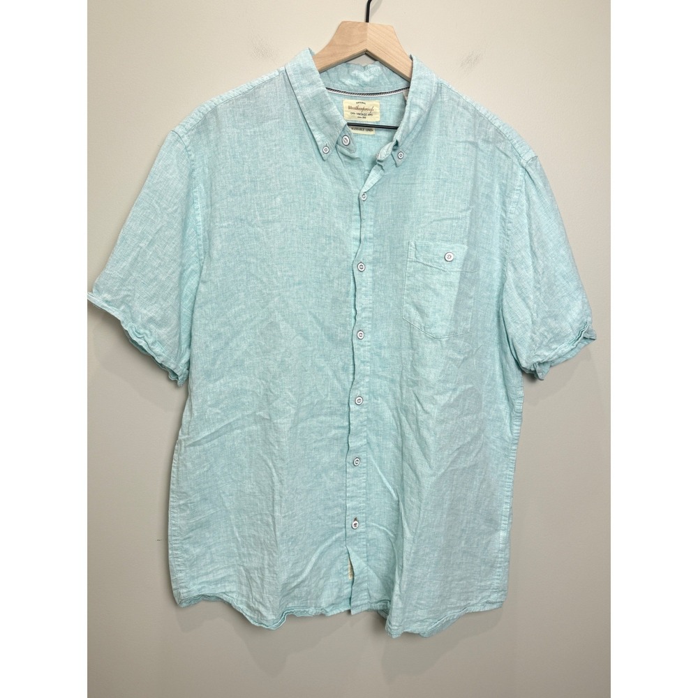Weatherproof Vintage XL Button Down Shirt Aqua Blue Linen Casual Coastal Summer